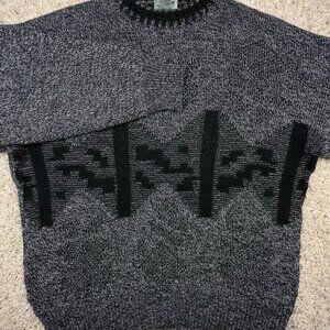 VTG Rodier Hommes Size 6 Wool Blend Crew Neck Sweater France Black White Gray